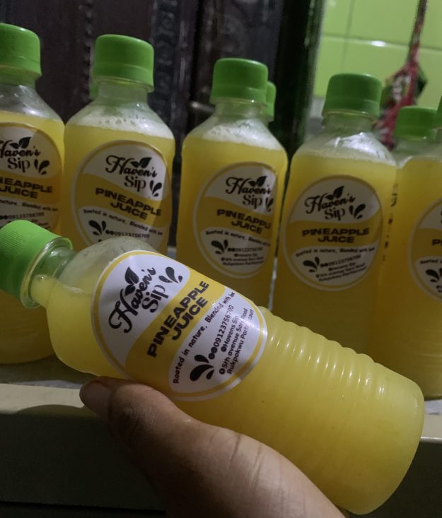 Havens sip pineapple juice